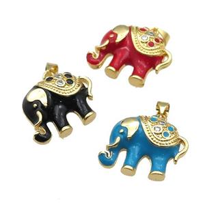 copper Elephant pendant with enamel, gold plated, mixed, approx 17-21mm