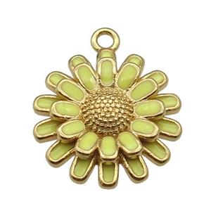 copper Sunflower pendant with yellow enamel, gold plated, approx 17mm dia