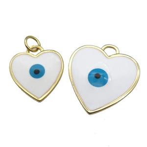 copper Heart pendant with white enamel, evil eye, gold plated, approx 15mm