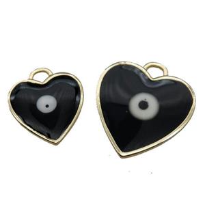 copper Heart pendant with black enamel, evil eye, gold plated, approx 20mm