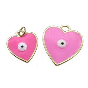 copper Heart pendant with pink enamel, evil eye, gold plated, approx 20mm