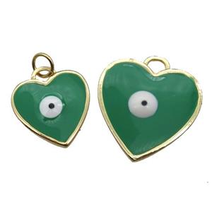 copper Heart pendant with green enamel, evil eye, gold plated, approx 15mm