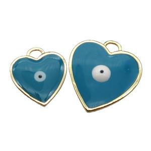copper Heart pendant with teal enamel, evil eye, gold plated, approx 15mm