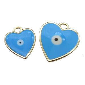 copper Heart pendant with blue enamel, evil eye, gold plated, approx 15mm