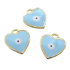 copper Heart pendant with lt.blue enamel, evil eye, gold plated, approx 15mm