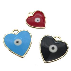 copper Heart pendant with enamel, evil eye, gold plated, mixed, approx 20mm