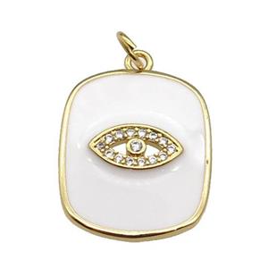 copper Rectangle paved zircon with white enamel, eye, gold plated, approx 17-20mm