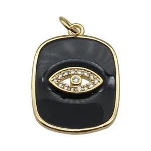 copper Rectangle paved zircon with black enamel, eye, gold plated, approx 17-20mm