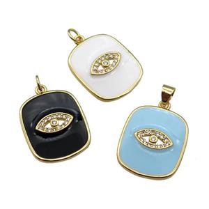 copper Rectangle paved zircon with enamel, eye, gold plated, mixed, approx 17-20mm