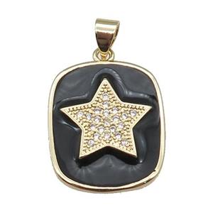 copper Rectangle paved zircon with black enamel, star, gold plated, approx 17-20mm