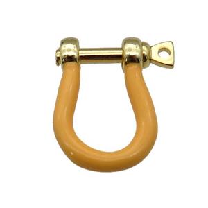 copper U-clasp with brown enamel, gold plated, approx 15-19mm