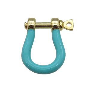 copper U-clasp with blue enamel, gold plated, approx 15-19mm