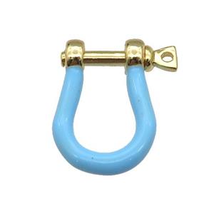copper U-clasp with lt.blue enamel, gold plated, approx 15-19mm
