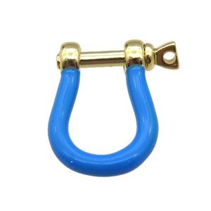 copper U-clasp with deepblue enamel, gold plated, approx 15-19mm