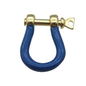 copper U-clasp with darkblue enamel, gold plated, approx 15-19mm