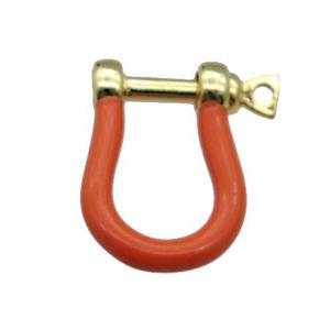 copper U-clasp with orange enamel, gold plated, approx 15-19mm