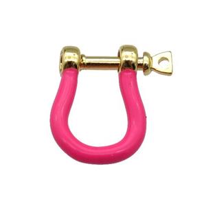 copper U-clasp with hotpink enamel, gold plated, approx 15-19mm