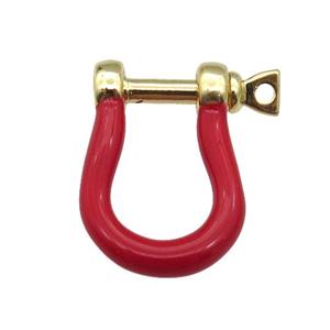 copper U-clasp with red enamel, gold plated, approx 15-19mm
