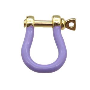 copper U-clasp with lavender enamel, gold plated, approx 15-19mm