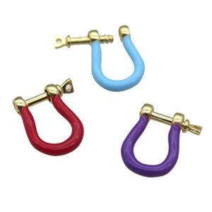 copper U-clasp with enamel, gold plated, mixed, approx 15-19mm