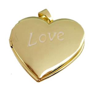 copper Heart Locket pendant with white enamel, LOVE, gold plated, approx 30mm
