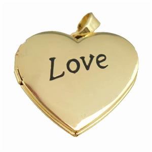 copper Heart Locket pendant with black enamel, LOVE, gold plated, approx 30mm