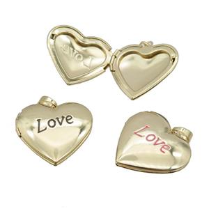 copper Heart Locket pendant with enamel, LOVE, gold plated, mixed, approx 30mm