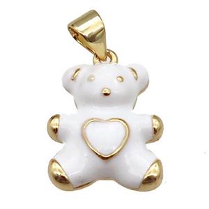 copper Bear pendant with white enamel, gold plated, approx 13.5-16mm