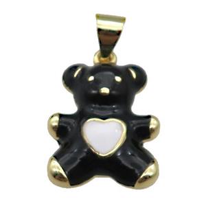 copper Bear pendant with black enamel, gold plated, approx 13.5-16mm