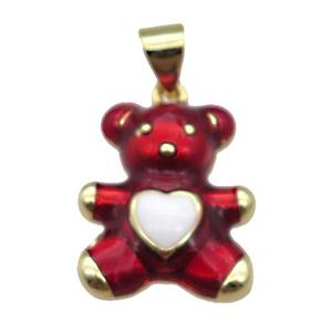copper Bear pendant with red enamel, gold plated, approx 13.5-16mm