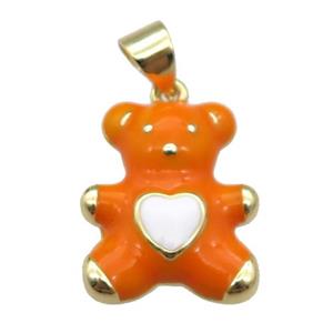 copper Bear pendant with orange enamel, gold plated, approx 13.5-16mm