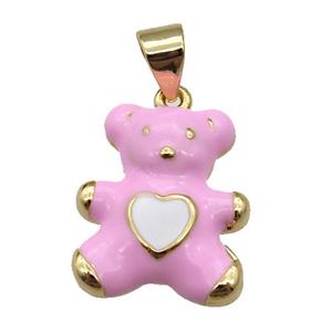 copper Bear pendant with pink enamel, gold plated, approx 13.5-16mm