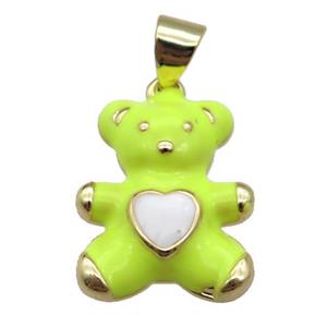 copper Bear pendant with olive enamel, gold plated, approx 13.5-16mm
