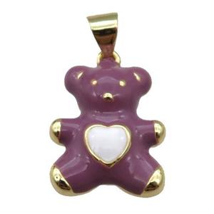 copper Bear pendant with purple enamel, gold plated, approx 13.5-16mm