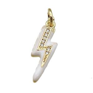 copper Lightning pendant paved zircon with white enamel, gold plated, approx 6-17mm