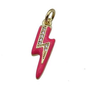 copper Lightning pendant paved zircon with red enamel, gold plated, approx 6-17mm