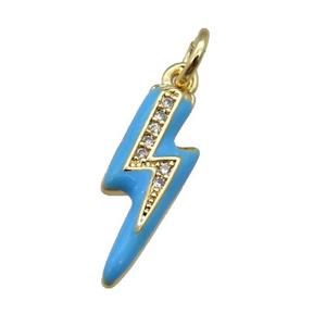 copper Lightning pendant paved zircon with blue enamel, gold plated, approx 6-17mm