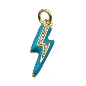 copper Lightning pendant paved zircon with teal enamel, gold plated, approx 6-17mm