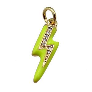 copper Lightning pendant paved zircon with yellow enamel, gold plated, approx 6-17mm