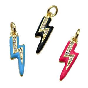 copper Lightning pendant paved zircon with enamel, gold plated, mixed, approx 6-17mm