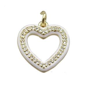 copper Heart pendant paved zircon with white enamel, gold plated, approx 16mm