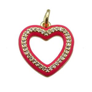 copper Heart pendant paved zircon with red enamel, gold plated, approx 16mm