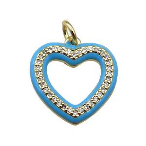 copper Heart pendant paved zircon with blue enamel, gold plated, approx 16mm