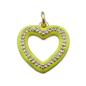 copper Heart pendant paved zircon with yellow enamel, gold plated, approx 16mm
