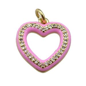 copper Heart pendant paved zircon with pink enamel, gold plated, approx 16mm