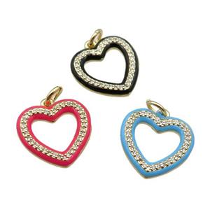 copper Heart pendant paved zircon with enamel, gold plated, mixed, approx 16mm