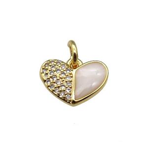 copper Heart pendant paved zircon with white enamel, gold plated, approx 9-12mm