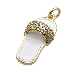 copper Shoe pendant paved zircon with white enamel, gold plated, approx 11-21mm
