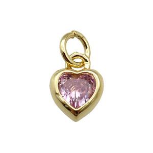 copper Heart pendant paved pink zircon, gold plated, approx 7mm
