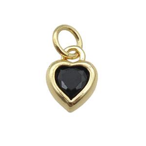 copper Heart pendant paved black zircon, gold plated, approx 7mm